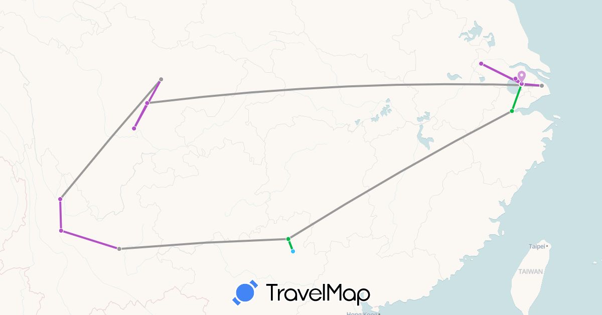 TravelMap itinerary: driving, bus, plane, train, boat in China (Asia)